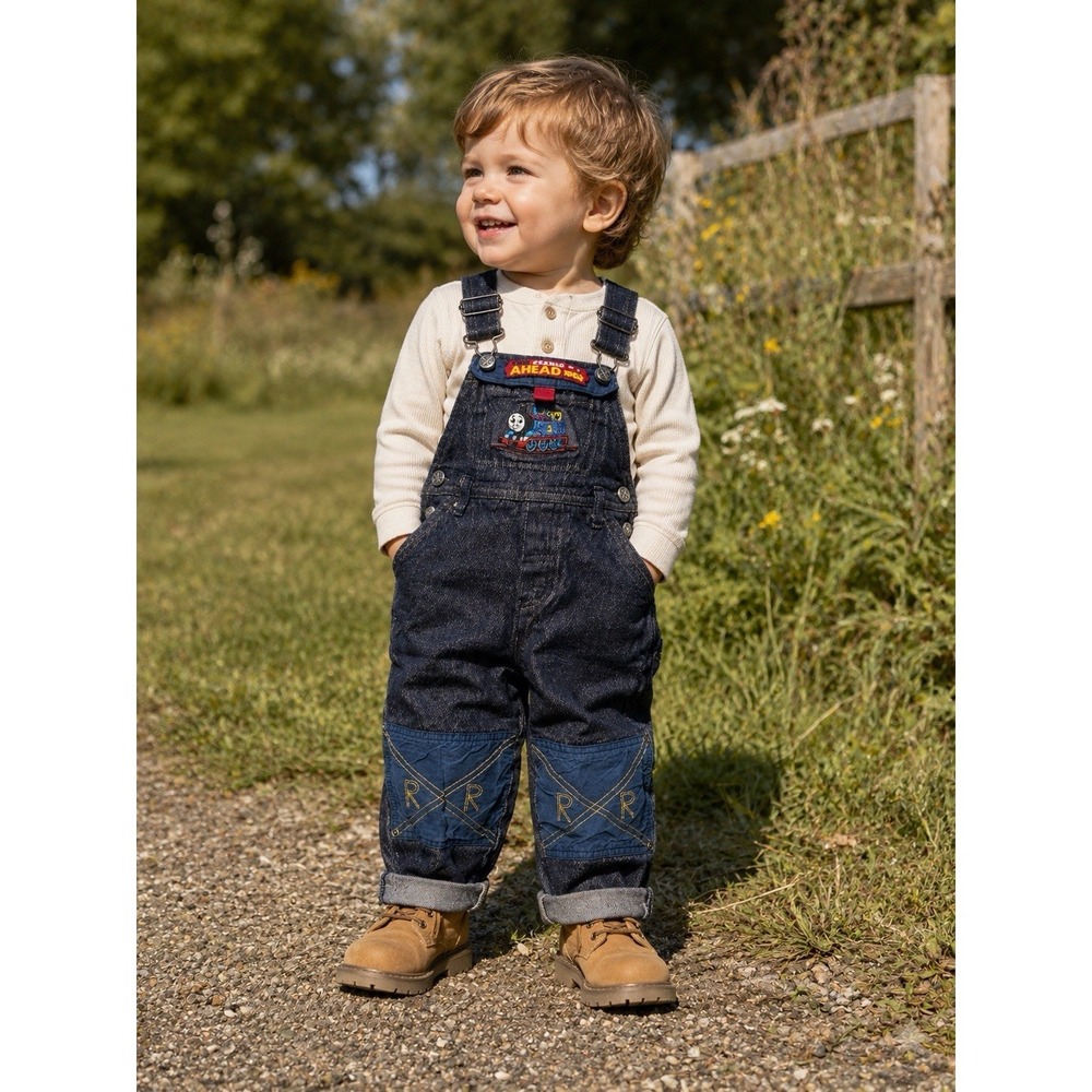 Vintage Thomas the Tank Engine Denim Overalls Embroidered Trains Sz 2T 90's Y2K